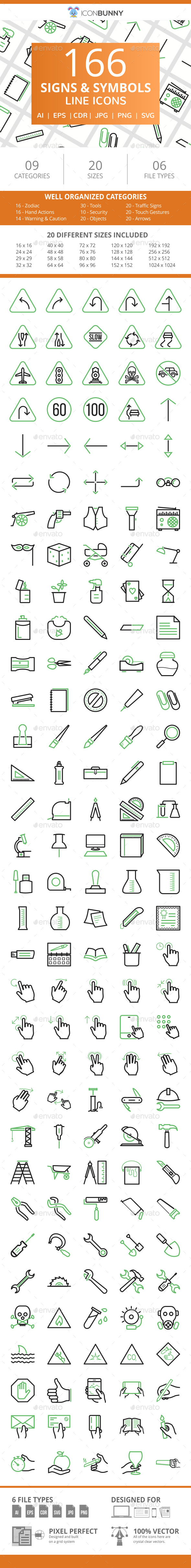166 Signs & Symbols Line Green & Black Icons - Icons