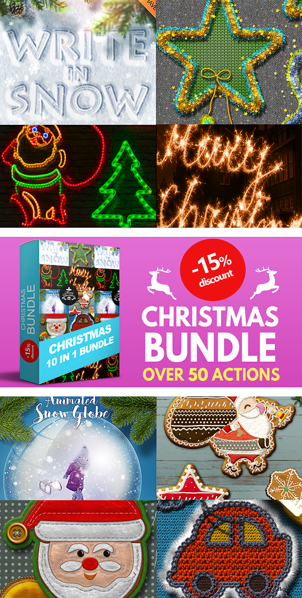10 in 1 Christmas Photoshop Actions Bundle - Text Effects Actions
