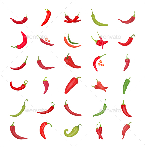30 Chili Pepper Vector Icons - Icons