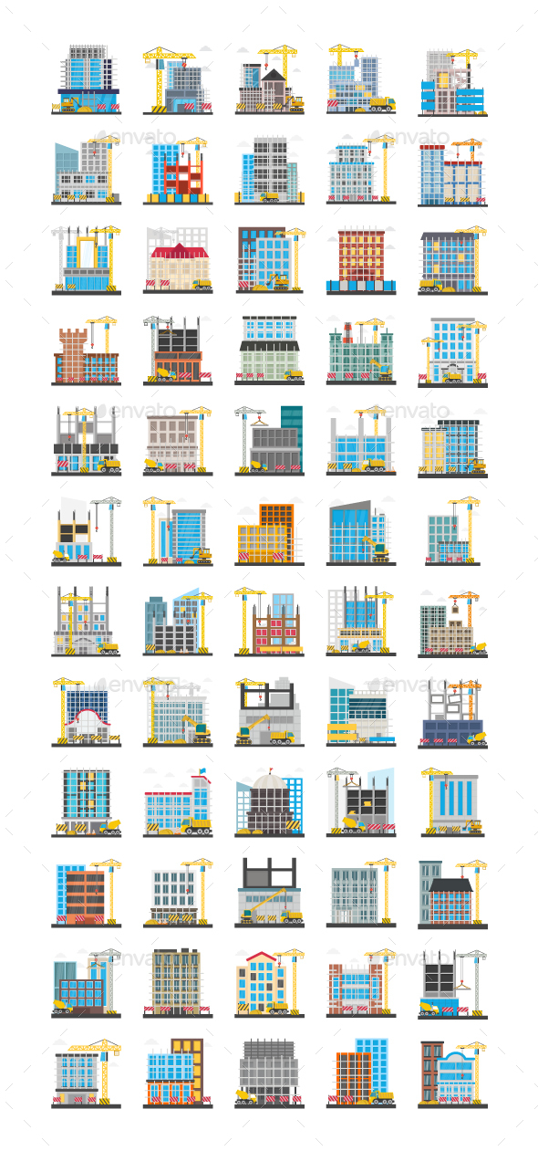 60 Flat Construction Building Icons - Icons