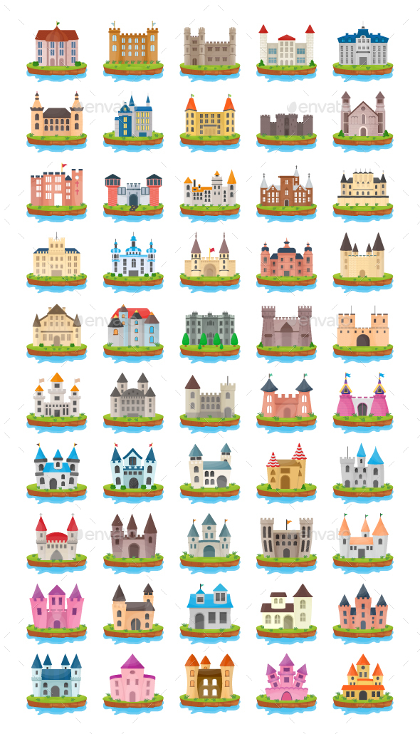50 Castle Island Flat Vector Icons - Icons