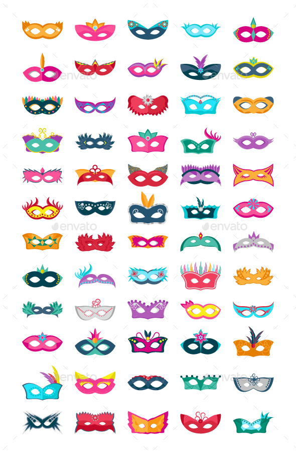 60 Face Mask Flat Vector Icons - Icons