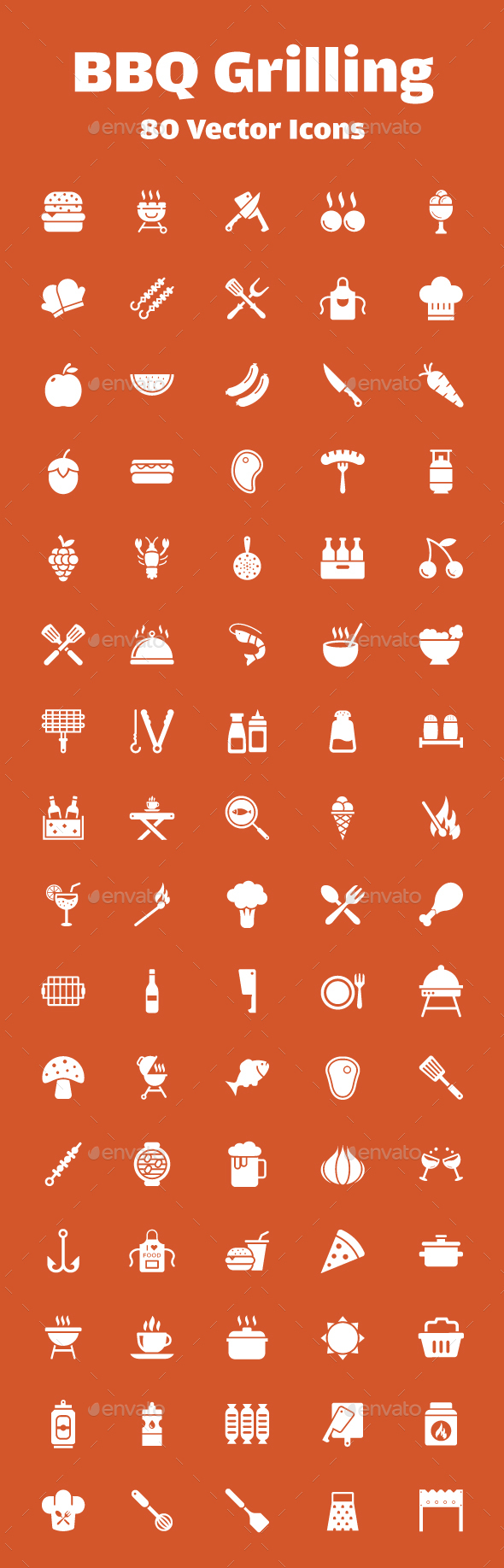 80 Barbeque Grilling Vector Icons - Icons