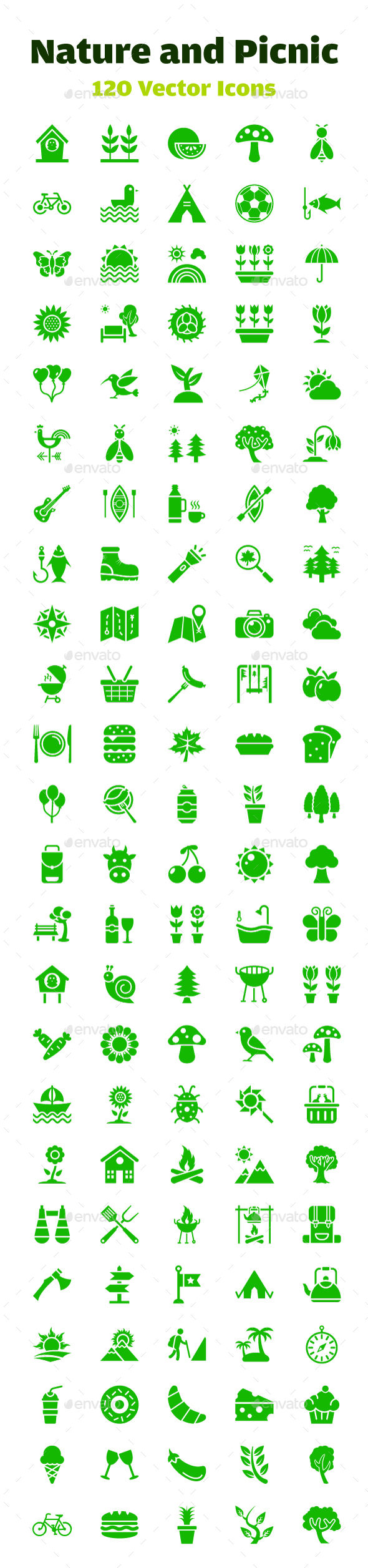 120 Nature and Picnic Vector Icons - Icons