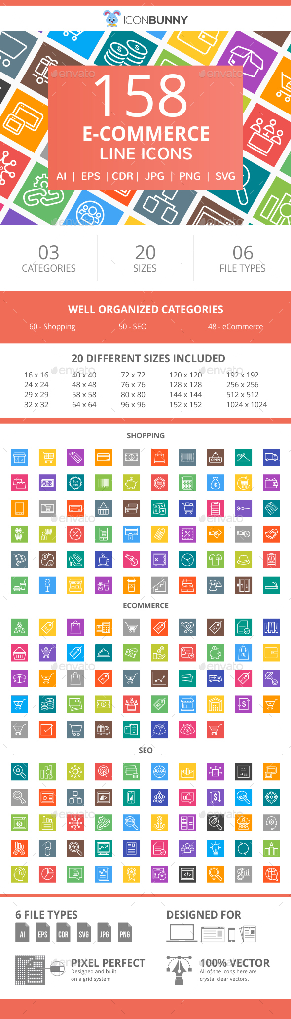 158 E-Commerce Line Multicolor B/G Icons - Icons