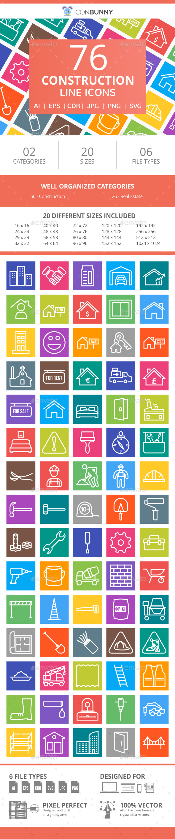 76 Construction Line Multicolor B/G Icons - Icons