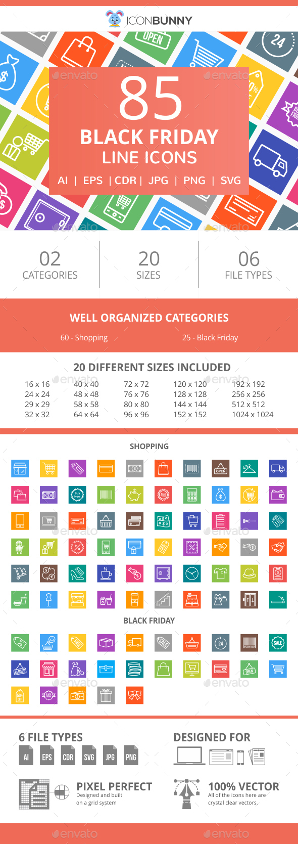 85 Black Friday Line Multicolor B/G Icons - Icons