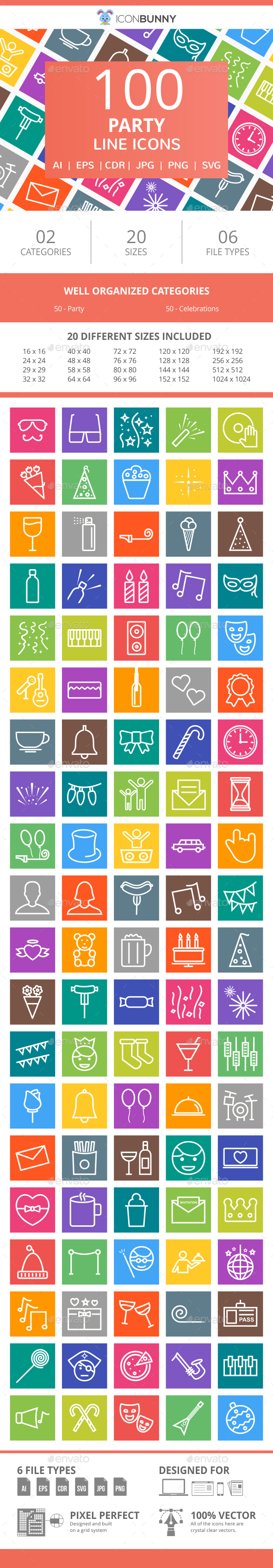 100 Party Line Multicolor B/G Icons - Icons