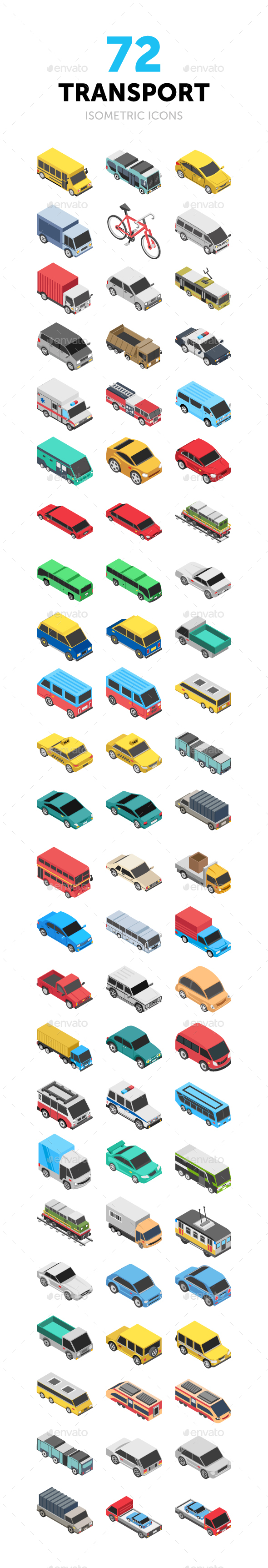 72 Transport Isometric Icons - Icons