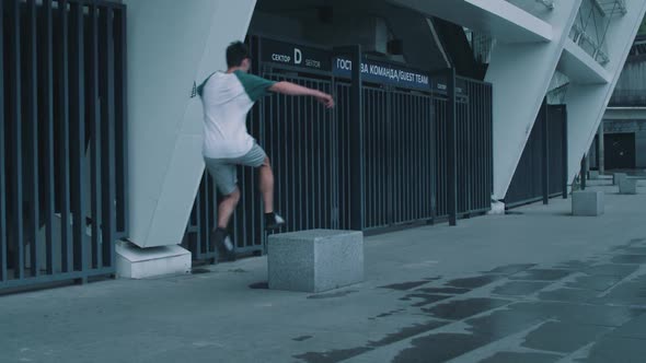 Guy Is Engaged in Parkour