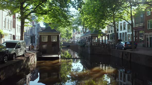 Visbank And Canal In Hoge Gouwe In Gouda, Netherlands. - aerial alt