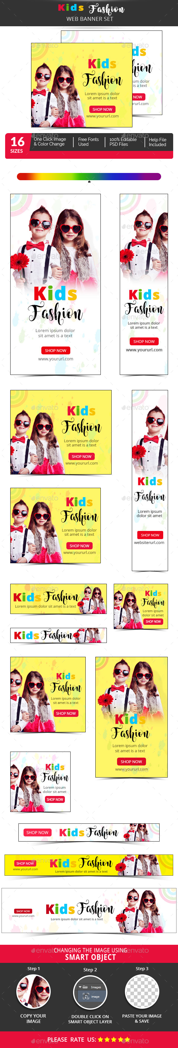 Kids Fashion Banner Set - Banners & Ads Web Elements