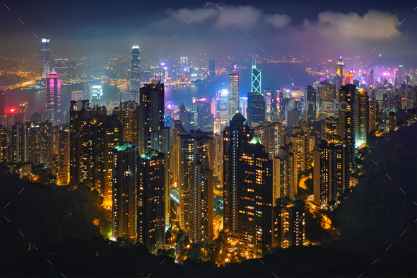 Hong Kong skyscrapers skyline cityscape view - Stock Photo - Images