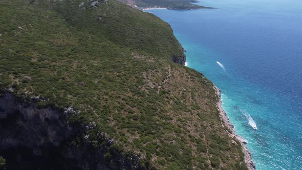 Typical Albanian Landscape on the Adriatic Shore with Mountains alt