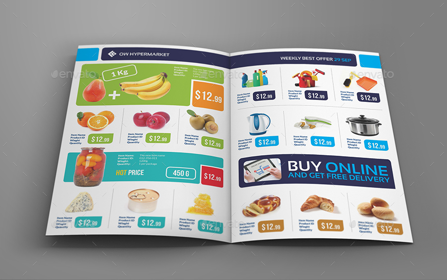 Supermarket Products Catalog BiFold Brochure Vol.5, Print Templates