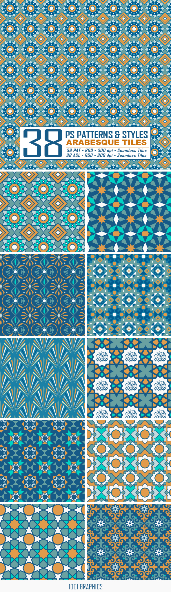 38 Arabesque Tileable Ps Patterns & PS Styles - Photoshop Add-ons