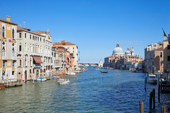 Grand Canal in Venice wide angle view with Saint Mary of Health in Italy - Stock Photo - Images