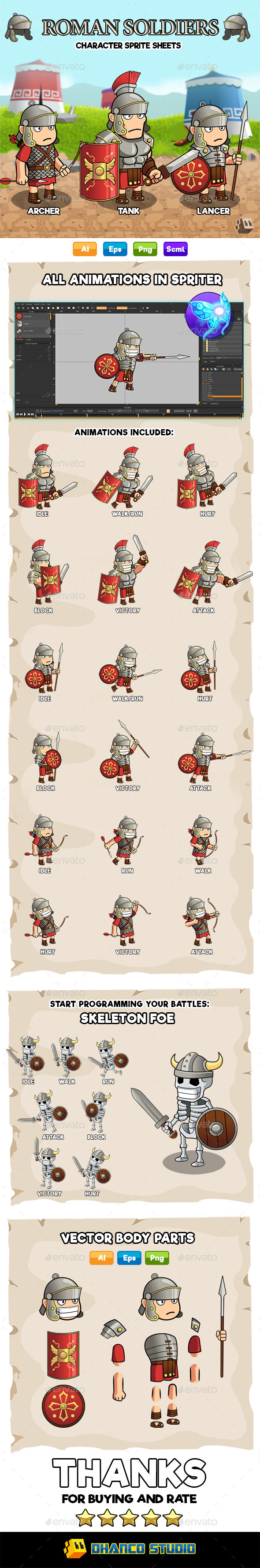 Roman Soldiers - Character Sprite Sheets - Sprites Game Assets