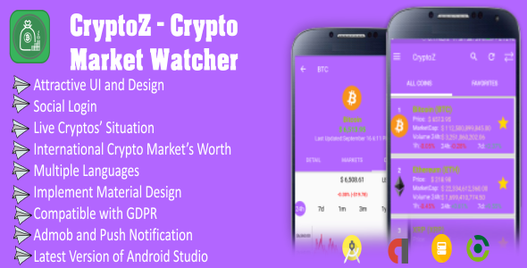 CryptoZ - Crypto Market Watcher | Android Studio Project | Admob Ads | Beautiful UI - CodeCanyon Item for Sale