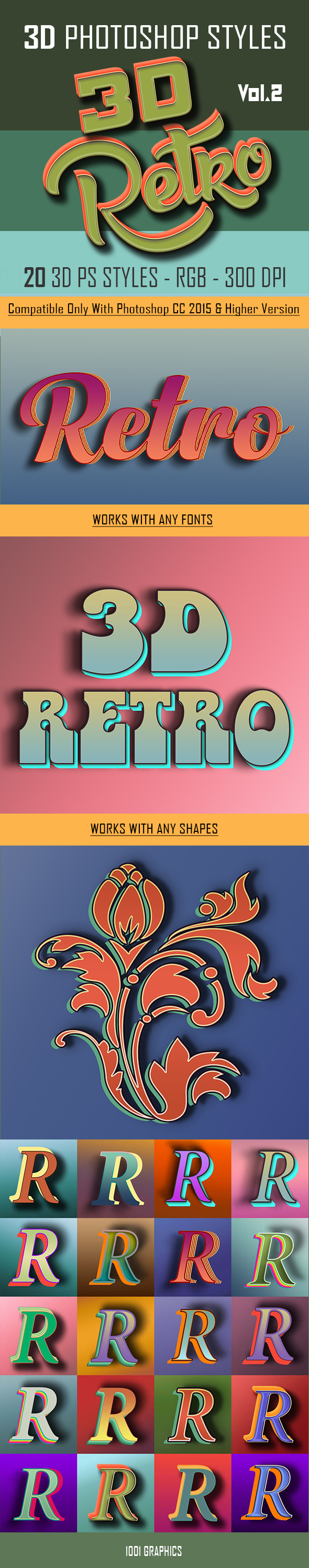 20 3D Retro Photoshop Styles asl.Vol.2 - Text Effects Actions