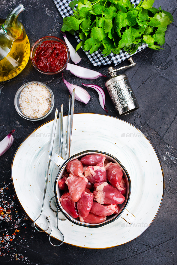 raw chicken hearts - Stock Photo - Images