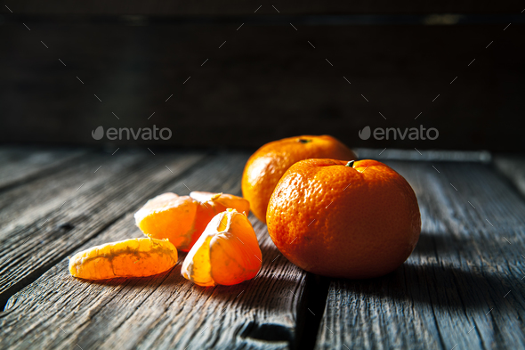 tangerines on a wooden background. fresh fruit. healthy food - Stock Photo - Images