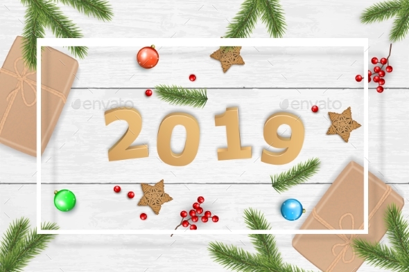 Christmas and 2019 New Year Vector Background - New Year Seasons/Holidays