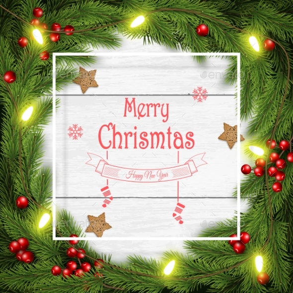 Christmas Wreath Vector Illustration on White - Christmas Seasons/Holidays