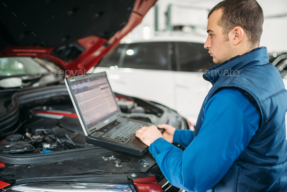 Computer diagnostics of the car in auto-service - Stock Photo - Images