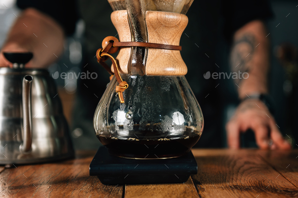 Chemex Filter Coffee And Kettle Stock Photo by microgen