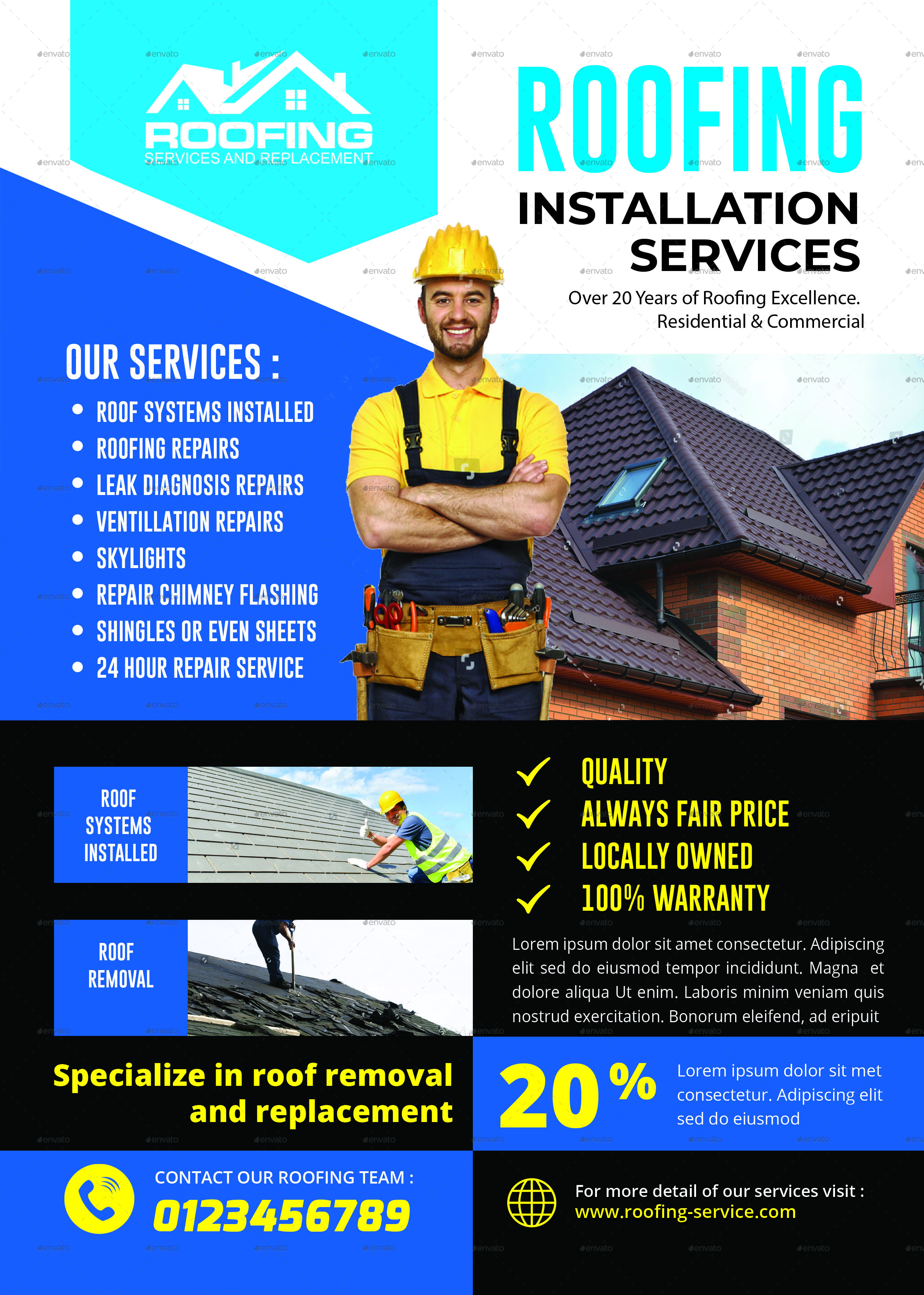 Roofing Service Flyer, Print Templates | GraphicRiver