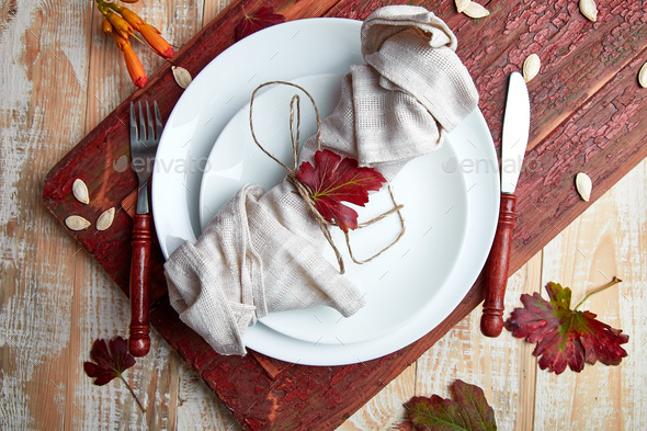 Fall table setting for Thanksgiving day celebration