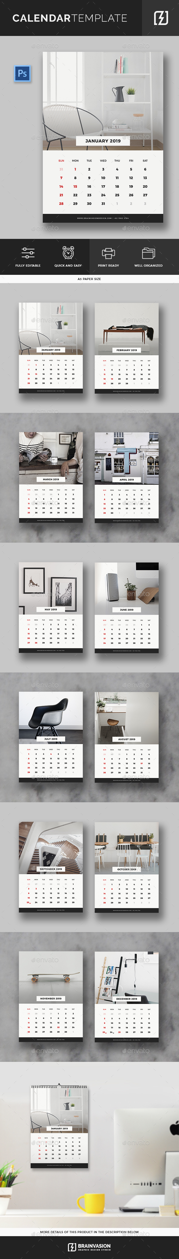 2019 Calendar Template - Calendars Stationery