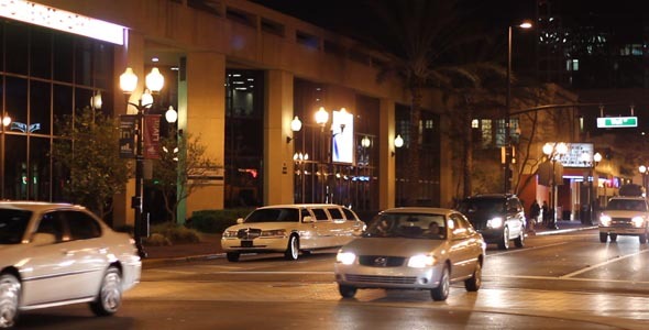 Cars Driving Down City Street At Night 2