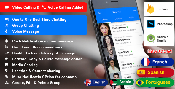 Android Chatting App with Voice/Video Calls, Voice messages + Groups -Firebase | Complete App|YooHoo - CodeCanyon Item for Sale