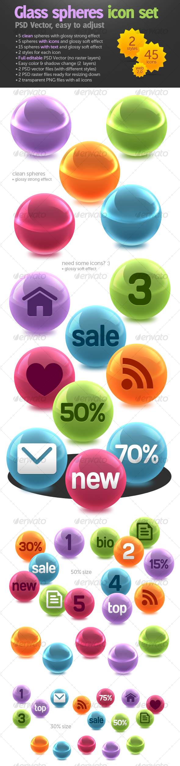 Glass spheres icon set - Web Icons
