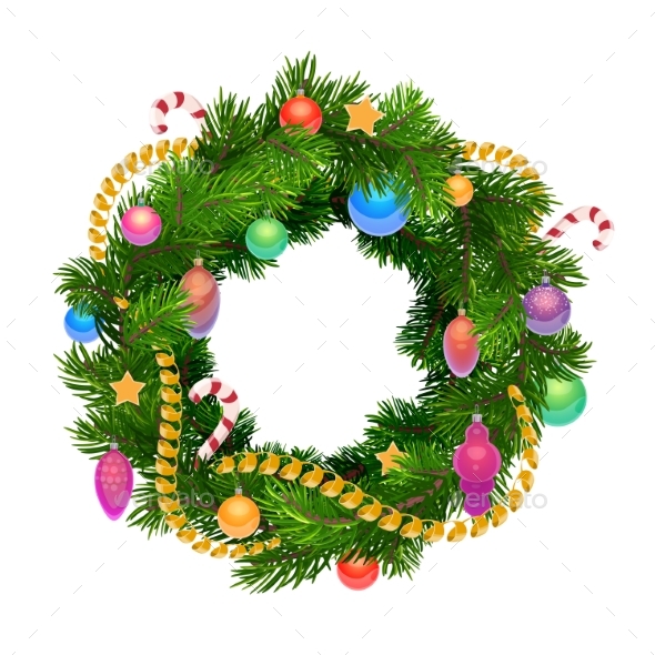 Christmas Holiday Wreath with Balls and Decoration - Christmas Seasons/Holidays