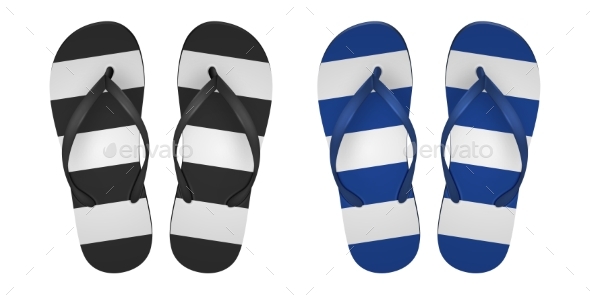 Vector Realistic Striped Flip Flop Set Closeup - Man-made Objects Objects