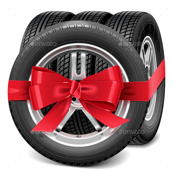 Vector Car Wheels with Red Bow - Industries Business