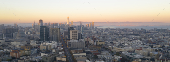 Sunset Aerial View San Francisco Downtown Urban Building Skyline - Stock Photo - Images