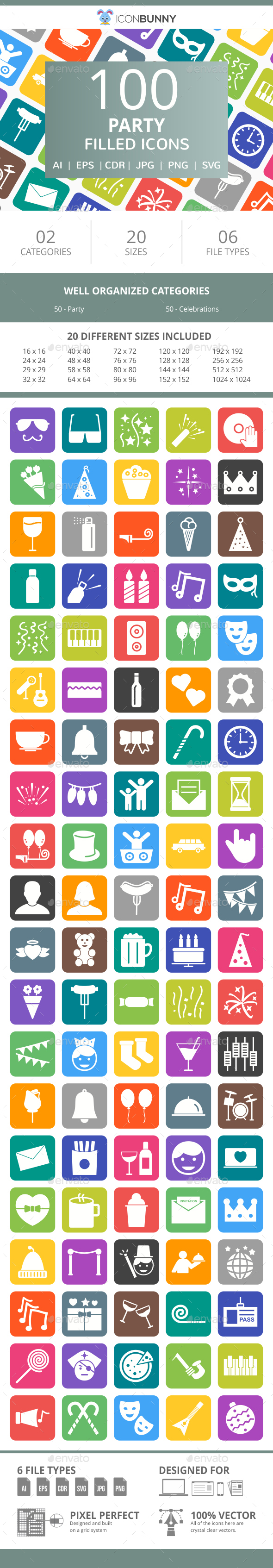 100 Party Filled Round Corner Icons - Icons
