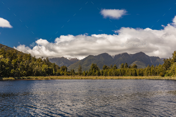 Reflection of mountains in the lake Matheson, New Zealand, Fox G