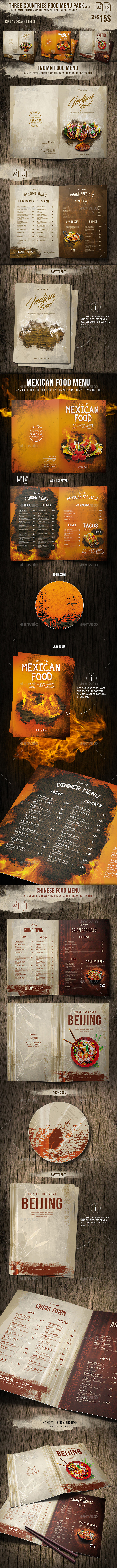Three Countries Menu Pack vol-1 - A4 and US Letter - Food Menus Print Templates
