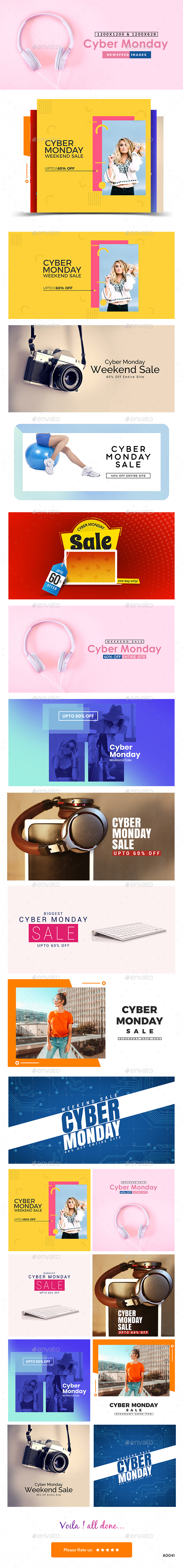 Cyber Monday Sale Facebook and Instagram Newsfeed Banners - 10 Designs