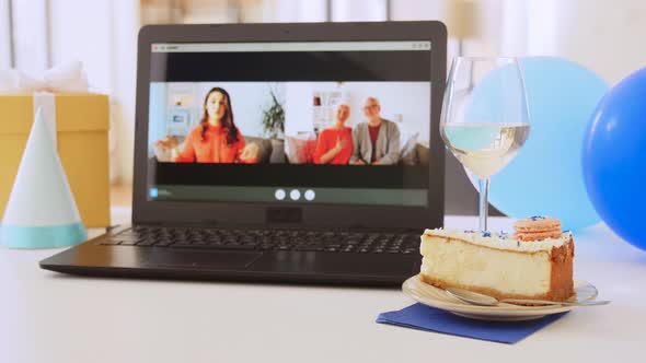 Laptop with Family Having Virtual Birthday Party
