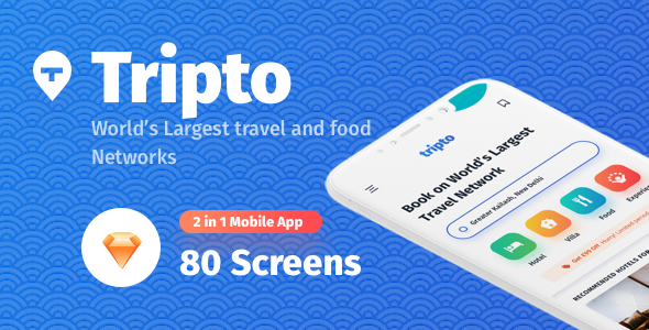 Tripto - Hotel and Food Mobile App UI-kit - Sketch Templates