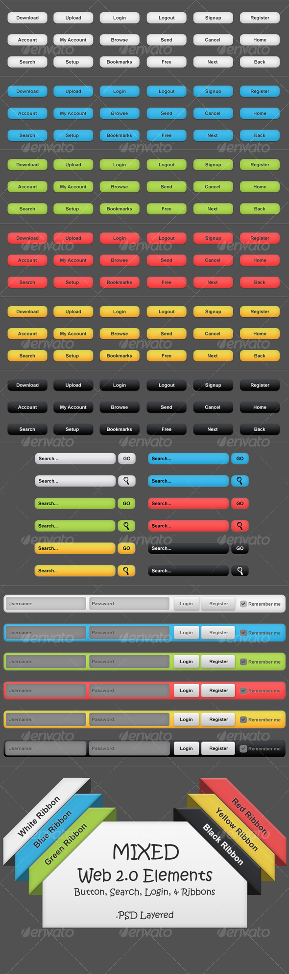 Mixed Web 2.0 Elements - Buttons Web Elements