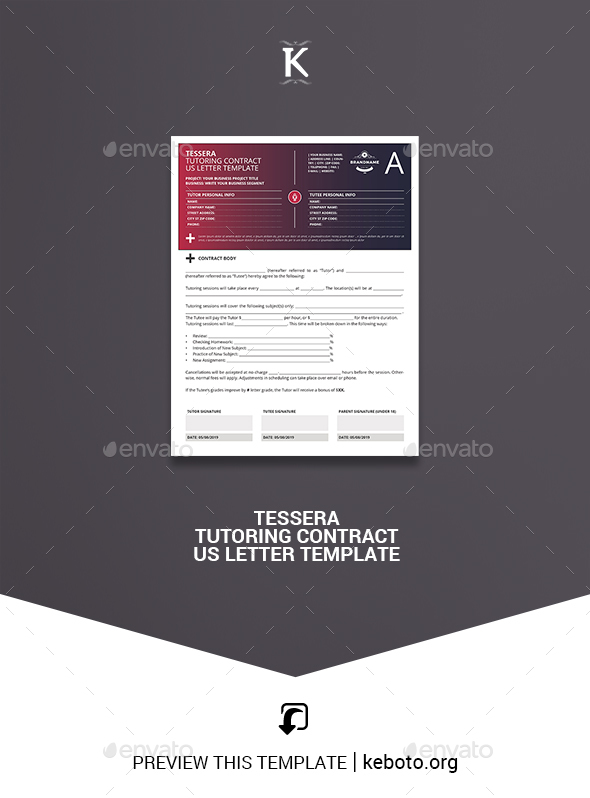 Tessera Tutoring Contract US Letter Template - Miscellaneous Print Templates