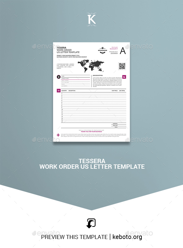 Tessera Work Order US Letter Template - Miscellaneous Print Templates