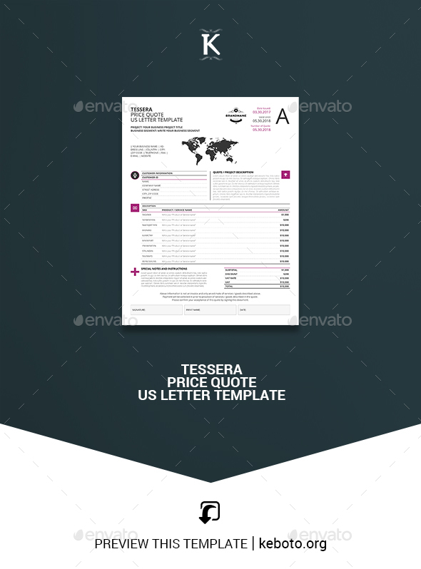 Tessera Price Quote US Letter Template - Miscellaneous Print Templates